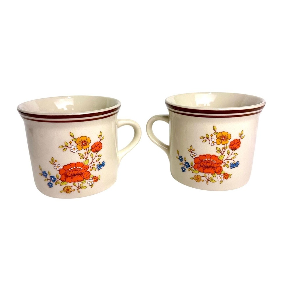 Summer Garden Floral Mugs | MCM Mid Century Modern Stoneware Coffee Cups